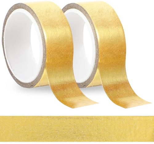 Ymapinc 2 rullar gyllene tejp, gyllene washitejp metallic hantverk dekorativ tejp guld självhäftande washitejp för väggdekorationer presentförpackning scrapbooking (15 mm x 5 m)