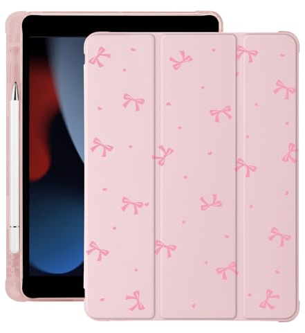 BlHMCASE Lindo lazo rosa Kawaii para iPad Air de 11 pulgadas M2 2024 (6ª generación) con soporte para lápices, apagado y encendido automático, cubierta trasera de TPU suave de cuero rosa
