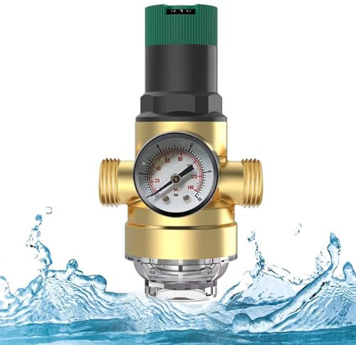 Réducteur de pression d'eau avec manomètre et filtre à tamis, régulateur de pression pour eau potable, régulateur de pression en laiton, soupape de surpression, régulateur de pression d'eau réglable,