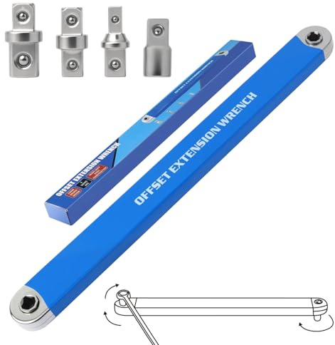 DEPOTA Offset Extension Wrench, Zero Degree Ratchet Extension Set Impact Ready Socket Wrench Extender Tool with 1/2, 1/4, 3/8 Drive Adapters and 1/4 Socket for Tight Place (Blue)
