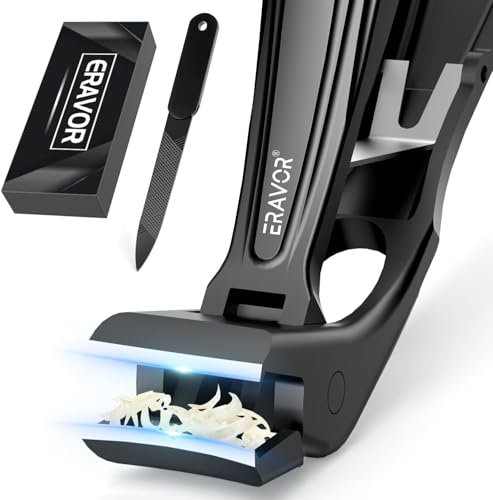 ERAVOR Set Tagliaunghie a Testa Curva - Per Unghie Spesse! Senza Chinarsi, Ultra Largo, Impugnatura in Acciaio Antiscivolo con Lima