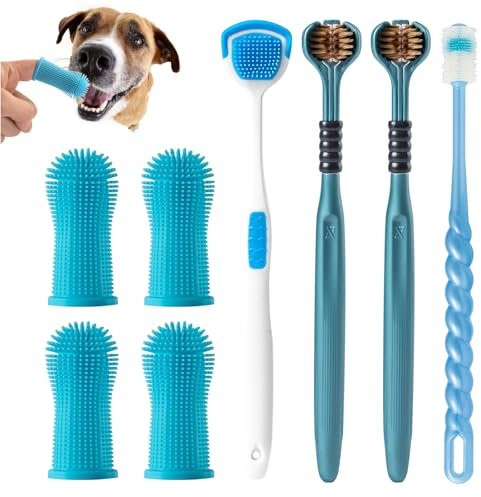 8 Stück Hundezahnbürste, Hundezahnbürste Fingerling Wiederverwendbar, 360º Pets Zähne Reinigung Silikon Zahnbürste für Hunde Katzen Zahnpflege, hundezahnbürste für kleine große hunde (Weiß)