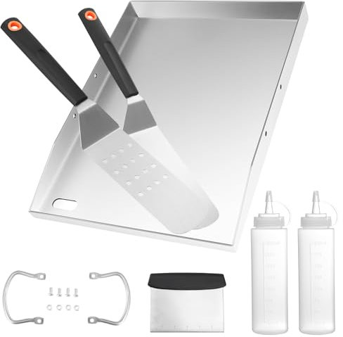 Lot de plaques de cuisson de qualité supérieure,Plaque de cuisson pour barbecue à gaz et barbecue au charbon,Plancha à gaz de 4 mm d'épaisseur,Avec 3 spatules,2 pots à huile