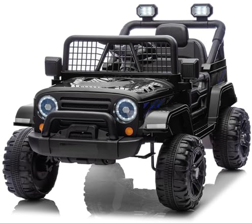 LALAHO Elektroauto für Kinder 12V Elektrofahrzeuge für Kinder mit 2,4 Ghz Fernbedienung (Schwarz 1)