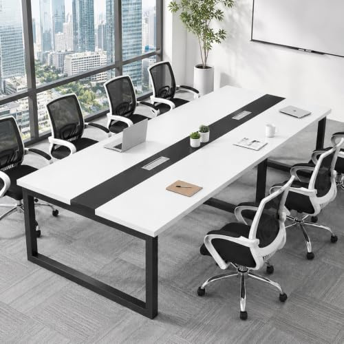 Konferenztisch große– Moderner Besprechungstisch mit Kabelmanagement – Büroarbeitstisch für Seminarraum, Coworking, Besprechungsraum, großer Esstisch - Stuhl Nicht im Lieferumfang enthalten