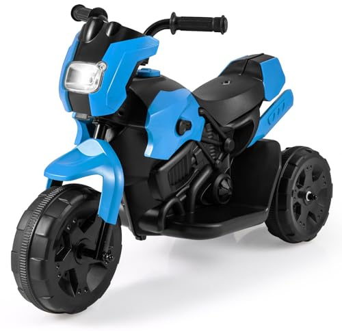 RELAX4LIFE Moto Elettrica a 3 Ruote per Bambini 6V, Giocattolo a Batteria con Fari LED e Pedale del Piede, per Bambini 3-6 Anni (BLU)