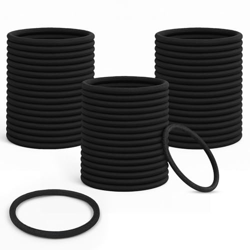 50PCS Black Hair Bobbles Hair Ties, 4mm Thick Soft Elastic Hair Bands, Metal-Free Strong Hold Ponytail Holders, Unisex for Women Men Girls Kids, Thick Hair Friendly Hair Accessories (Black)