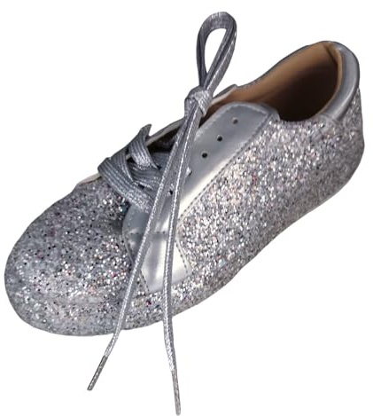 Sneaker da donna con brillantini, scarpe da ginnastica leggere, traspiranti, con paillettes metallizzate, comode e piatte con pailette, scarpe da corsa lucide, A02 argento, 42