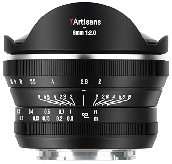 7artisans Obiettivo Fisheye 6 mm f2 APS-C ultra grandangolare, messa a fuoco manuale con angolo di 220° per fotocamere mirrorless MFT M4/3 EPM1, EPM2, G1, G2, ecc.