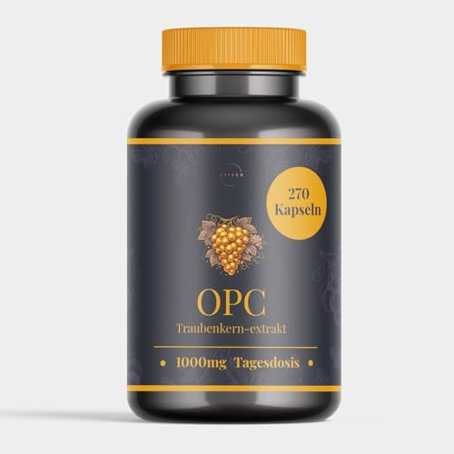Estratto di Semi d’Uva OPC – 270 Capsule – Dose Giornaliera ad Alta Potenza 1000 mg con 700 mg OPC – Estratto Premium – Vegano – Testato in Laboratorio – Scorta a Lunga Durata