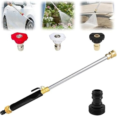 Power Jetes Pistolet haute pression avec 3 buses haute pression | Pistolet haute pression pour tuyau d'arrosage | Pour lavage de voiture, terrasse, nettoyage extérieur, trottoir, sol