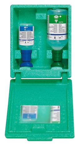 First Aid Only Augenspülstation in Wandbox inkl. Augenspüllösungen | Staubdichte Augen-Notfallstation mit Augenduschen 500ml Kochsalzlösung (0,9%) & 200ml Phosphatpufferlösung (4,9%) | P-44010 00