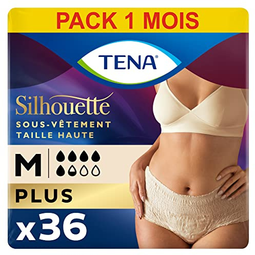 TENA Silhouette Plus Taille Haute - Sous-Vêtements Absorbants Jetables Incontinence Femme - Culottes pour Fuites Urinaires Modérées à Fortes - Crème - Taille M - Pack de 36 (4 x 9)