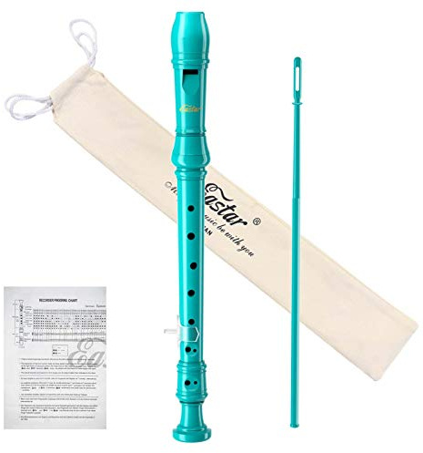 Eastar Soprano Recorder Instrument for Kids Beginner, German Fingering C Key 3 Piece with Cleaning Kit, Thumb Rest, Cotton Bag, Fingering Chart, ERS-21GSB, Sky Blue, School-Approved