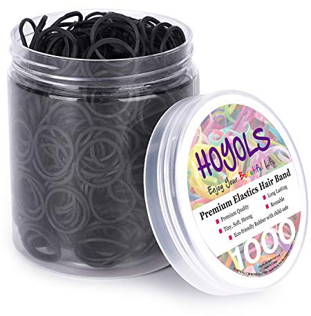 HOYOLS Petits élastiques en caoutchouc noir de 1,27 cm pour élastiques à cheveux, mini tresses pour queue de cheval pour bébés filles, nourrissons, enfants, cheveux épais, sans dommage, 1 000 pièces