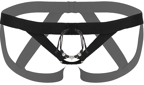 ranrann Harnais de Ceinture Sexy Homme Bandage Lingerie Erotique String Ouvert Tanga sous-vêtement Jockstrap Gay G-String Elastique C Noir Taille Unique