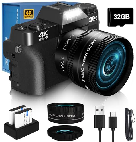 2024 Upgrade VJIANGER Digital Camera for Photography Vlogging Camera for YouTube with WiFi, 180° Flip Screen, 16X Digital Zoom, 52mm Lens, 2 Batteries, 32GB Micro SD Card(Black)