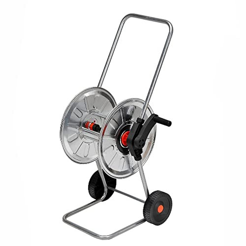 La zappa Avvolgitubo a carrello in acciaio zincato con ruote per irrigazione e giardinaggio (1/2' x 50 metri)