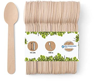GREENBOX miljövänlig engångsslev trä I träbestick soppsked träsked engångsbestick I biologiskt nedbrytbara och komposterbara bestick I 100 x engångsskedar 14 cm