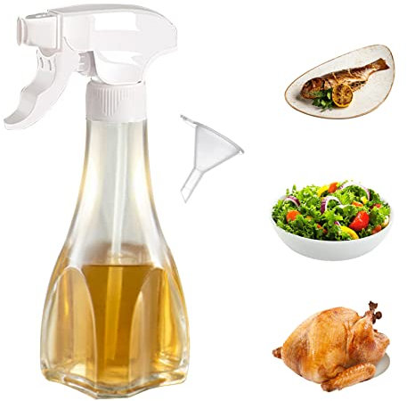 Holzsammlung Spruzzatore Olio, 240 ml Nebulizzatore Olio di Oliva Spruzzatore per Cottura, Bottiglia Spray Cucina Spruzzino Aceto in Vetro per Friggitrice ad Aria, Barbecue, Insalata, Cottura, Pasta