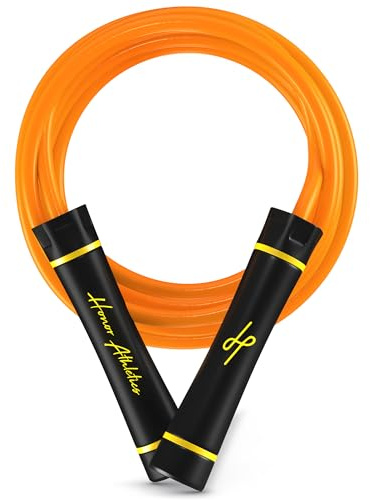 Honor Athletics 3.0 Cuerda para Saltar Pesada Estilo Muay Thai 0,5 kg, Ajustable 3,05 m, PVC 10 mm, Cojinetes de Bola para Giro Suave, Agarre Ergonómico Antideslizante, Boxeo/MMA/HIIT, Naranja Neón