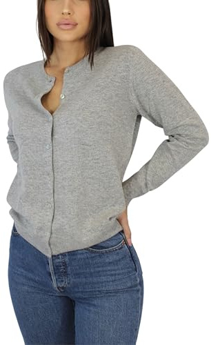 Gilet en Cachemire pour Femme - Fabriqué en Italie (FR/ES, Alpha/Lettres, TG, Taille Normale, Taille Normale, Gris chiné)