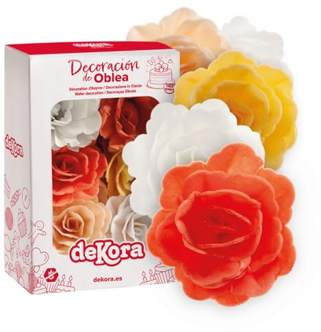 dekora | Roses D'Automne En Gaufrette, Fleurs Comestibles pour Gâteaux, sans sucre, sans gluten, sans lactose, couleurs assorties, Décoration Gâteau pour Anniversaire, Mariage, Baptême, Gender Reveal