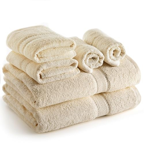 Sweet Needle handtücher Set, 6 Stück, 2 Badetuch, 2 Handtuch und 2 Waschlappen, täglicher Gebrauch, ringgesponnen, 100% Baumwolle, Crème