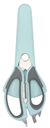 Multifunction 6-in-1 Stainless Steel Kitchen Scissors with Cover, Detachable Heavy Duty Shears for Meat, Fish, Vegetable (Blue)