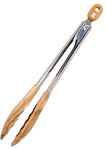 Pinze in Legno di Ulivo, 30cm Pinze da Cucina in Acciaio Inox con Punte in Legno, Pinze in Legno con Manico Acciaio Inossidabile, Pinze Barbecue Legno, Utensili per Cucinare,Grigliare, Barbecue,Buffet