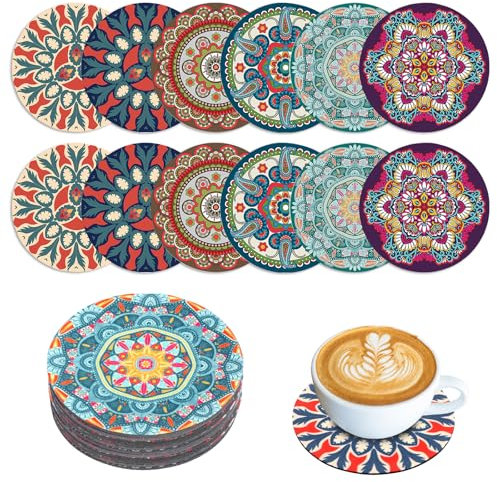 Sottobicchieri in vetro, 12 pezzi, rotondi in gomma, motivo floreale, antiscivolo e isolati, riutilizzabili per tazze, vasi, cucina, soggiorno, decorazione da tavolo (colore I)