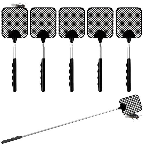 MAEXUS 5 stycken flugklappor, 26–73 cm, utdragbar flugsmälla, teleskop, flugklappslang, stabil för att förhindra flugor, getingar, myggor och insekter (svart)