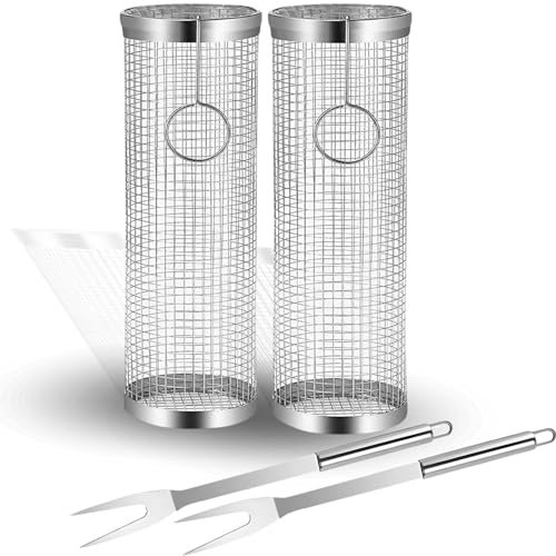 AVOID Cestino per Griglia (2 pezzi, 30×10 cm) Acciaio Inossidabile Griglia per Barbecue de Esterno Rotante - Accessori BBQ All'aperto per Grigliare Verdure, Pesce, Carne - Ideale Regalo per Vacanze