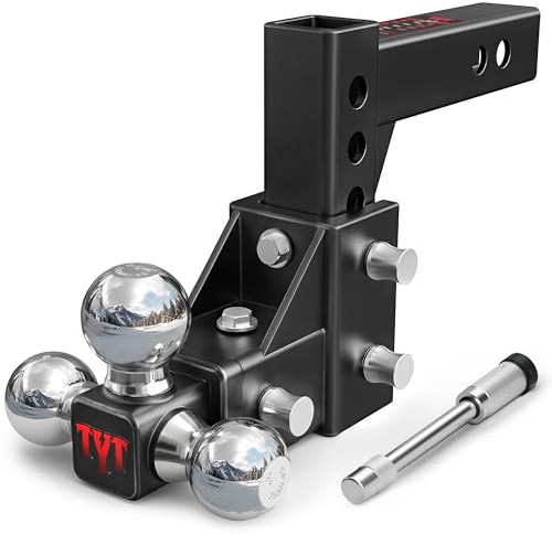TYT Soporte de bola de enganche de remolque ajustable, Tri-Ball (1-7/8 x 2 x 2-5/16 pulgadas), se adapta a receptor de 2 pulgadas, enganche de elevación/caída de 5 pulgadas