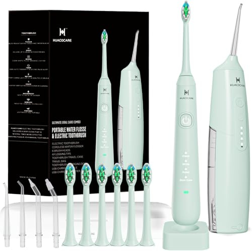 Idropulsore e Spazzolino Elettrico 2 in 1 – Kit Pulizia Orale: Irrigatore Portatile + Spazzolino Sonico – IPX7, 3 Modi Acqua, 4 Modi Spazzolamento, Igiene Orale Completa (verde chiaro)