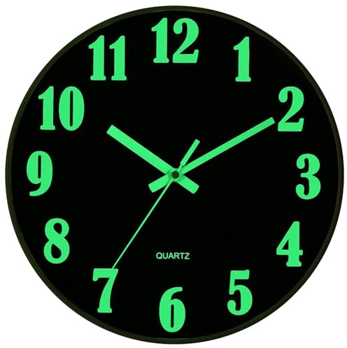 JoFomp Glow in The Dark Clock, 8 Inch Modern Silent Non Ticking Wall Clocks Battery Operated, Night Light Wall Clock for Living Room Decor, Wall Clock Decorative for Kitchen Bedroom
