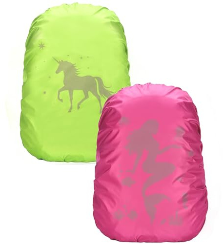Zequech 35L Rucksack Nacht reflektierende Regenabdeckung, Polyester-Taft-190t Silberbeschichtet innen, wasserdichtes Tuch mit fluoreszierendem Muster (Rose + Fluoreszierendes Grün)