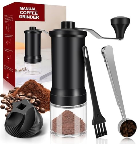 Hossom Macina Caffè Manuale, Macinacaffè con Meccanismo in Ceramica, Macina Caffe' Manuale con Spazzola di Pulizia e Mestolo da Caffè per Espresso, Moka ed French Press, 30+ ingranaggi Regolabili