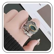 Aneneiceera Vintage Pluma De Cristal Ojo Anillo De Plata Pluma Banda Anillos Verde Cz Ojo Dedo Anillos Ancho Ojo Pluma Anillos Ajustable Ángel Ala Joyas Para Mujeres (verde)