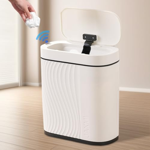 Peelanmall Cubo de basura con sensor 8L para baño, cubo de basura automático con tapa, estrecho - adecuado para baño, cocina, sala de estar, dormitorio (blanco)