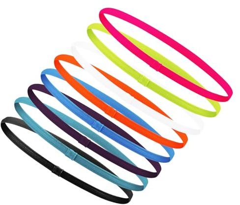 8 Pezzi Fascia Sportiva Capelli, Multicolore Sportive Fascette Antiscivolo Elastico Fascia Capelli Sottile con Silicone per Donne Uomini Running Calcio Allenarsi Jogging Yoga Allenamento