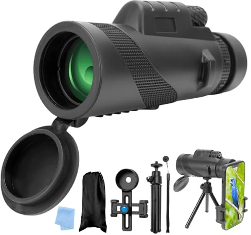 Monoculaire 12x50 HD Telescope Monoculaire, Monoculaires à Zoom avec Support de Téléphone et Trépied, Telescope Portable étanche pour l'observation des Oiseaux, Les Voyages, la Chasse, Les Concerts