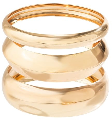 EDLMKM 3 Pcs Set Chunky Gold Bangle for Women Fashionable Wide Wrist Bracelets Stack Statement Bangles, tGold Bangles for Women, GGold Bracelets for Womenn, Bracelet Gold Chunky, GGold Cuff Bangle