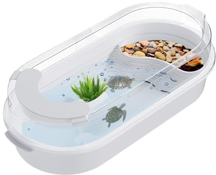 Tartarughiera Con Coperchio, 35×20×15cm Acquario Per Tartarughe D'acqua Con Piattaforma Per Crogiolarsi, Habitat Per Tartarughe, Vaschetta Per Tartarugha In Plastica Per Piccoli Rettili