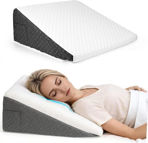 Gaethra Cuña Antireflujo Adulto, Cojin Lectura Cama, Almohada Cuña, Soporte para La Espalda y Elevador de Piernas con Forma Triangular, para Cama y Sofá