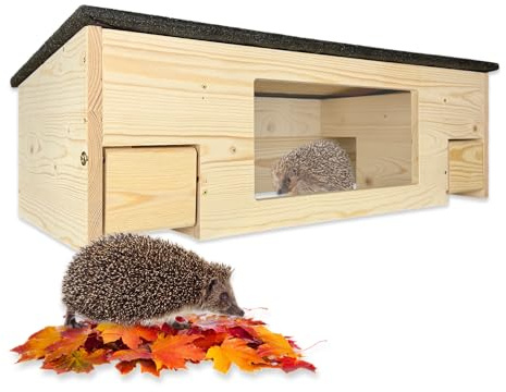 GARTENETAGE Igelfutterhaus XXL mit Panorama-Beobachtungsfenster, Rattenklappen & Fluchtweg – wetterfestes Igelhaus aus zertifiziertem Holz – nachhaltiger Schutz & Beobachtung im Garten