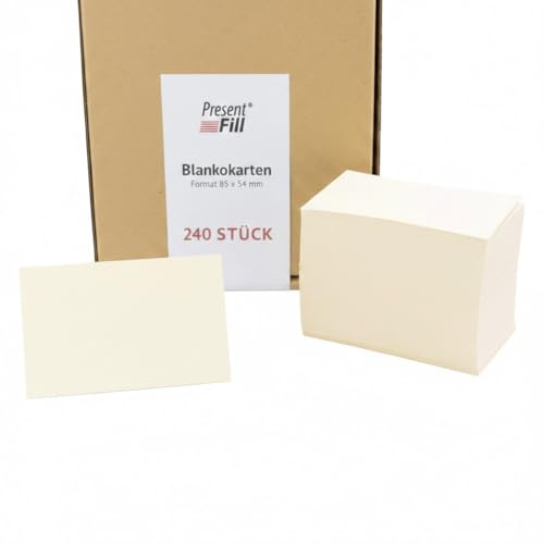 PresentFill Lot de 240 cartes vierges à personnaliser, crème/beige chamois, au format carte de visite, cartes mémos, cartes d'apprentissage, fabriquées en Allemagne, 100 % papier kraft recyclé