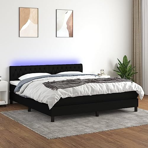 Owoxanthellate Boxspringbett LED Schwarz 180x200 cm mit Taschenfederkernmatratze und höhenverstellbarem Kopfteil Modernes Polsterbett in Strapazierfähigem Stoff für Schlafzimmer Gästezimmer