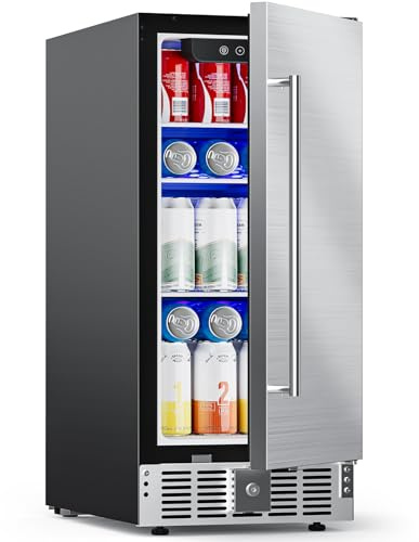 COWSAR 15 Inch Outdoor Beverage Refrigerator, Under Counter Beverage Fridge with Stainless Steel Door, Built-in or Freestanding Beverage Cooler 127 Cans for Home/Kitchen/Patio/Bar