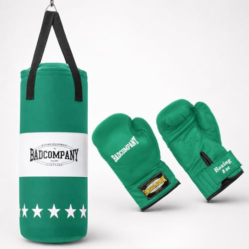 Bad Company boxningsset för barn och tonåringar upp till 12 år I boxningssäck med upphängning 55 x 25 cm och boxningshandskar barn 8 oz I boxningssäck set barn hängande